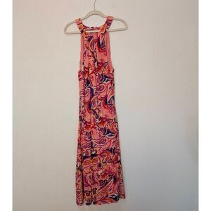 Soft Surroundings Maxi Dress 1X Pink Paisley Halter Sleeveless Summer Vacation
